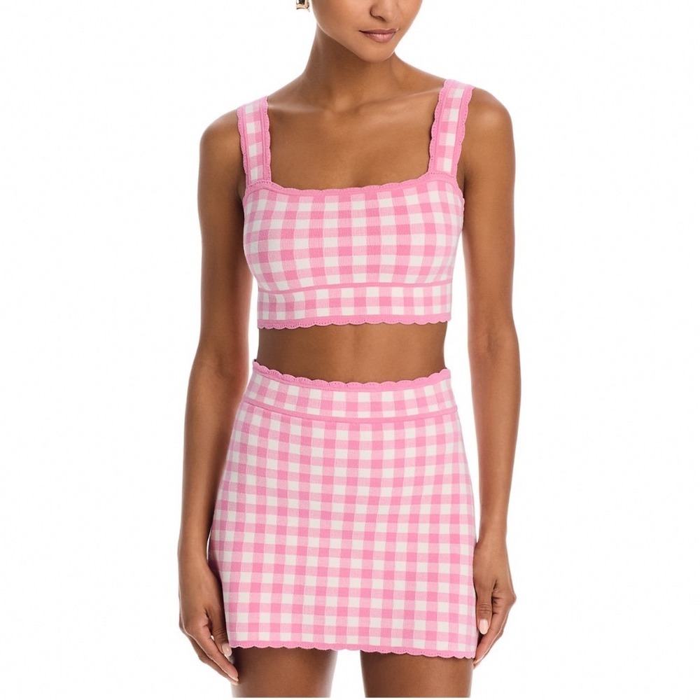 LoveShackFancy Jessyn Cropped Top Pink Pearl Gingham Scalloped Trim Size Large‎